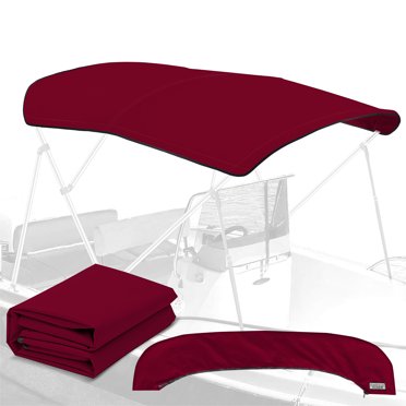KNOX Toile de Remplacement Universelle à 4 Nœuds pour Toit de Bimini, Toile de Toit de Bimini Seulement avec Botte de Rangement à Glissière, Qualité Marine 600D, Imperméable, Pare-Soleil Anti-Décoloration pour Bateau, Sans Cadre, 79-84 Pouces L, Bourgogne