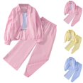 thumbnail image 4 of 2025 Boys Girls 3 Piece Outfits Striped Long Sleeve Button Down Shirt Wide Leg Pants Two-Piece Set Pink, 4 of 4