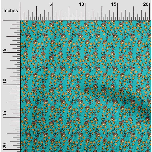 oneOone Georgette Viscose Fabric Leaves & Floral Block Printed Craft Fabric BTY 42 Inch Wide