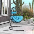 thumbnail image 4 of Gymax Chaise Hamac Suspendue Chaise Balançoire en Forme d'Oeuf avec Coussin Bleu Support d'Oreiller, 4 of 10