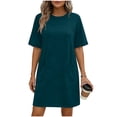 thumbnail image 1 of ShomPort Robe T-Shirt d'Été pour Femme Décontractée à Manches Courtes, Col Rond, Basique, Ample, Mini, avec Poches, 1 of 6