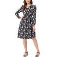 thumbnail image 1 of INSPIRE CHIC Robe Midi Fluide à Imprimé Floral à Col en V pour Femme Noir G, 1 of 5