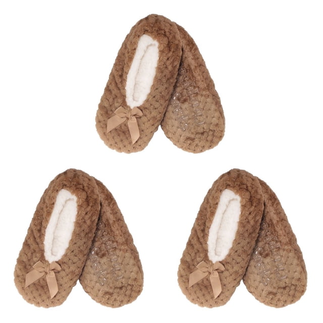 CHOK Adult Super Soft Warm Cozy Fuzzy Soft Touch Slippers Non-Slip Lined Socks Assortment B Medium 3 Pairs