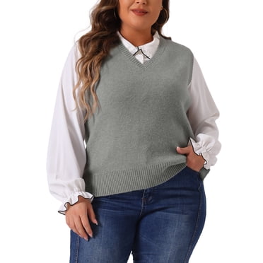 Agnes Orinda Chandail Sans Manches Grande Taille pour Femmes, Col en V, Gilets en Tricot Unis Classiques, Chandails Sans Manches à Enfiler, Hauts 3X Gris