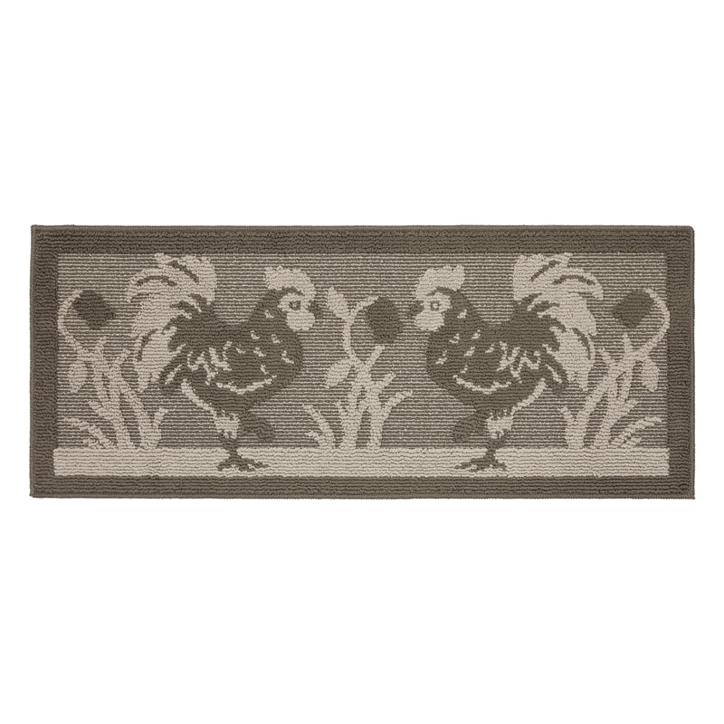 Décor Luxe Antidérapant Dos en Caoutchouc Sécurité Ultra Absorbant l'Eau Doux Durable Tissé Moelleux Tapis de Couloir Sol Intérieur Cuisine; Design Coq Brun Ensemble 2 Pcs