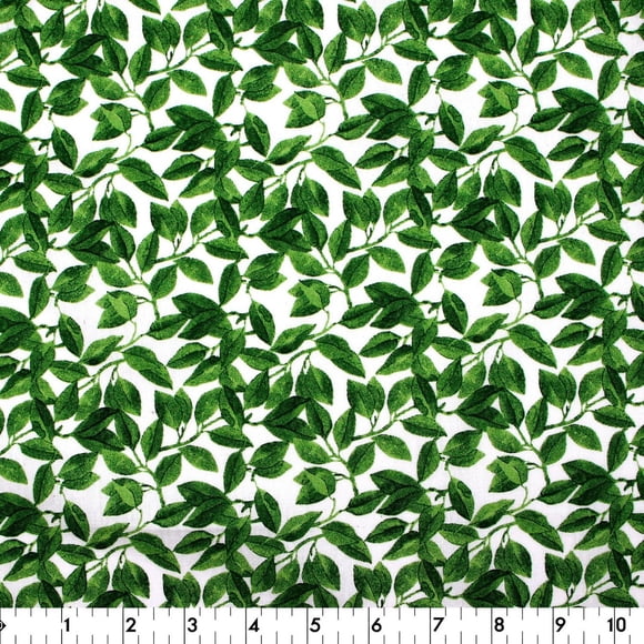 FABRIC CREATIONS White with Green Leafy Vine Cotton Fat Quarter 45 × 53 cm (18 × 21 in), 18x21