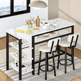 thumbnail image 2 of AWQM Marble Bar Table Set, 3 Pieces Kitchen Table Set, Bar Counter Height Table with 2 PU Upholstered Stools, Dining Table Set with 4 Storage Shelves, Pub Table for Small Space, White+Black, 2 of 9