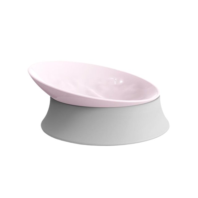 ZheElen Easy To Clean Cat Double Bowl For Hygienic Feeding Tilted Neck Protection Moonlight Cat Bowl Light pink