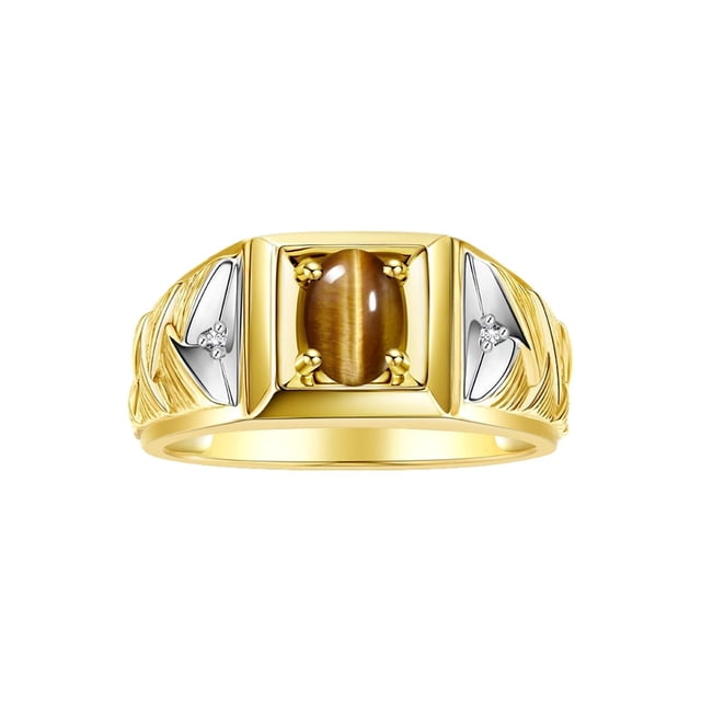 RYLOS Men's Rings Yellow Gold Plated Silver Rings Designer Weave Band 7X5MM Gemstone & Diamond Ring Tiger Eye November Birthstone Rings For Men Size 8