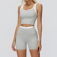 thumbnail image 4 of PISONIC Women Two Piece Workout Sets Color Block Backless Tank Top and High Waist Booty Lifting Shorts Gym Yoga Active Outfits, 4 of 7