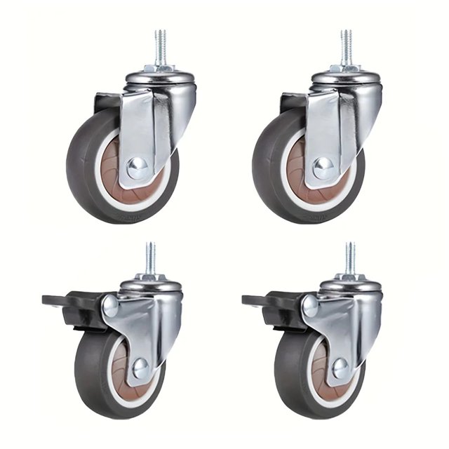 4 Pcs Roues Pivotantes à Tige de 2 Pouces, Levier à Vis TPR, Roulettes Universelles Pivotantes à Tige avec Tiges Filetées M8 pour Chariots et Meubles, Facile à Utiliser