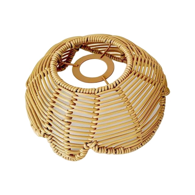 Lotus Shape Rattan Lamp Shade Ornament Handmade Light Fixture Shade Ceiling Pendant Light Cover for Dining Room Restaurant Bedroom Teahouse Brown