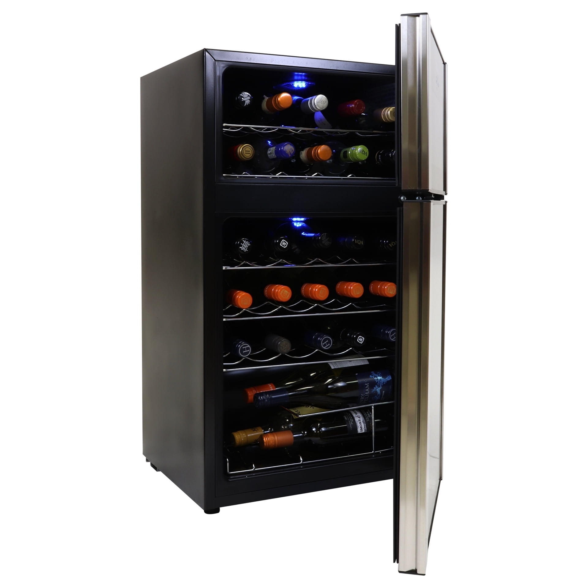 Koolatron Elite Series 29 Bottle Dual Zone Wine Cooler, Black Compressor Wine Fridge, Freestanding Wine Cellar for Home Bar, Kitchen, Apartment, Condo, Cottage
