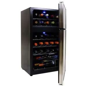 Koolatron Elite Series 29 Bouteille Refroidisseur de vin double zone, Réfrigérateur de vin de compresseur noir, Cave de vin autonome pour bar à la maison, Cuisine, Appartement, Condo, Chalet