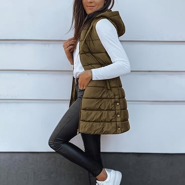 Amzcrzy Gilet d'Hiver pour Femmes Gilet Décontracté d'Hiver Long Matelassé à Col Montant Sans Manches Vestes Matelassées Manteau avec Poches Vêtements d'Hiver pour Femmes Doudoune Gilet pour Femmes Gilets d'Extérieur pour Femmes