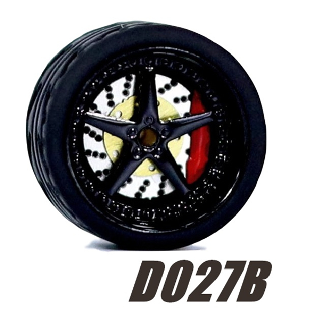 Carlomo Roues 1/64 pour Modèle de Voiture D-Class 2 Ensemble de Détail en Alliage Pièces de Réparation avec Pneus en Caoutchouc Disques de Frein Passe-Temps Adultes D027B