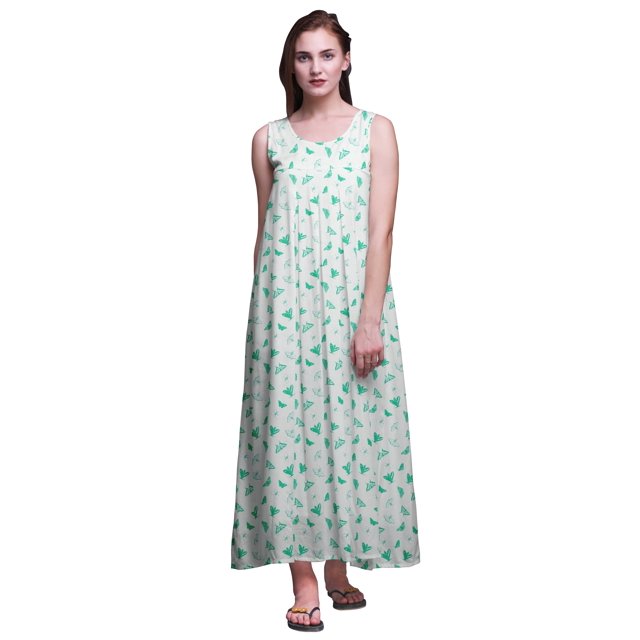 Bimba Nuisettes en Rayonne Imprimées pour Femmes Robe Sans Manches Tenue de Nuit Robe Maxi-2x