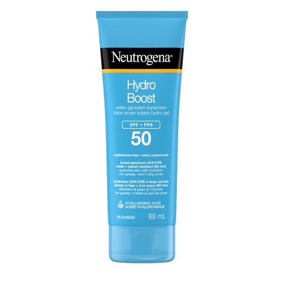 Neutrogena Hydro Boost Water Gel Sunscreen Lotion with Broad Spectrum SPF 50, Water-Resistant & Non-Greasy Hydrating Sunscreen Lotion, Oil-Free, 88 mL