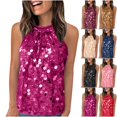 thumbnail image 1 of QATAINLAV Sacs à Main pour Femmes en Liquidation, Débardeurs à Paillettes à Dos Nu pour Femmes Sans Manches Scintillants à Paillettes Chemises de Fête Décontractées Col Rond Brillantes Robe de Bal Cocktail Soirée Rose Vif m, 1 of 8