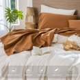 thumbnail image 4 of Ensemble de Draps en Coton Lavé Effet Lin, Respirant, Durable, Doux et Confortable (Orange Foncé Grand Lit), 4 of 6