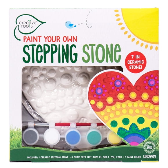 Creative Roots Mosaic Heart Stepping Stone, Includes 7-Inch Ceramic Stone & 6 Vibrant Paints, DIY Garden Stepping Stone Kit for Kids Ages 6+