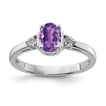Bague en Argent Sterling 925 Plaqué Rhodium avec Diamant et Améthyste