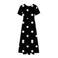 thumbnail image 3 of Tumotour Robe d'Été pour Femmes, Imprimée, Ample, Décontractée, à Manches Courtes, Col Ras du Cou, Ligne A, Évasée, Fluide, à Étages, Chemise, Maxi, Plage, Longue, 2025, Tenues Tendance avec Poches, 3 of 4