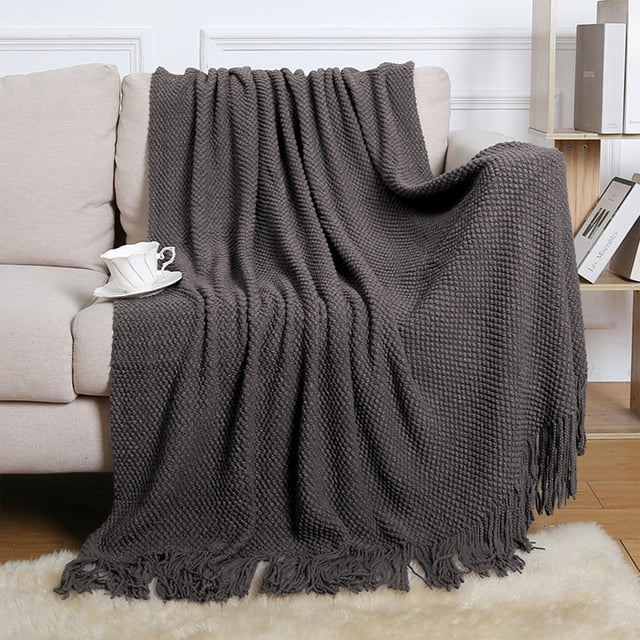 Meitianfacai Fringe Trim Throw Blanket with Simple Design, Lightweight Air Conditioning Blanket for Sofa, Bed and Nap Use in Soft Breathable Fabric (Gray)