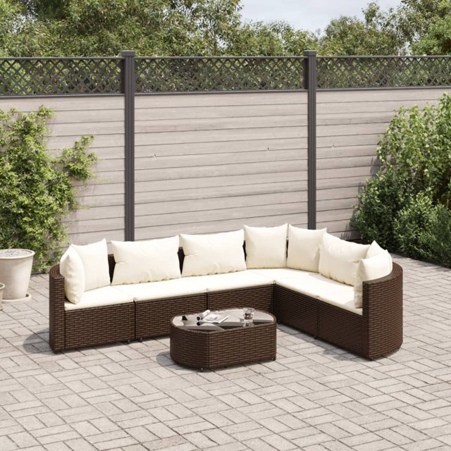vidaXL Ensemble de Canapé de Jardin 7 Pcs avec Coussins en Poly Rotin Marron