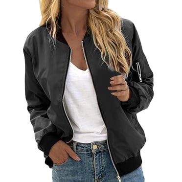 GDREDA Plus Size Women's Bomber Jacket Lightweight Zip Up Jacket Casual Striped Jacket Coat Windbreaker with Pockets Black,XXL