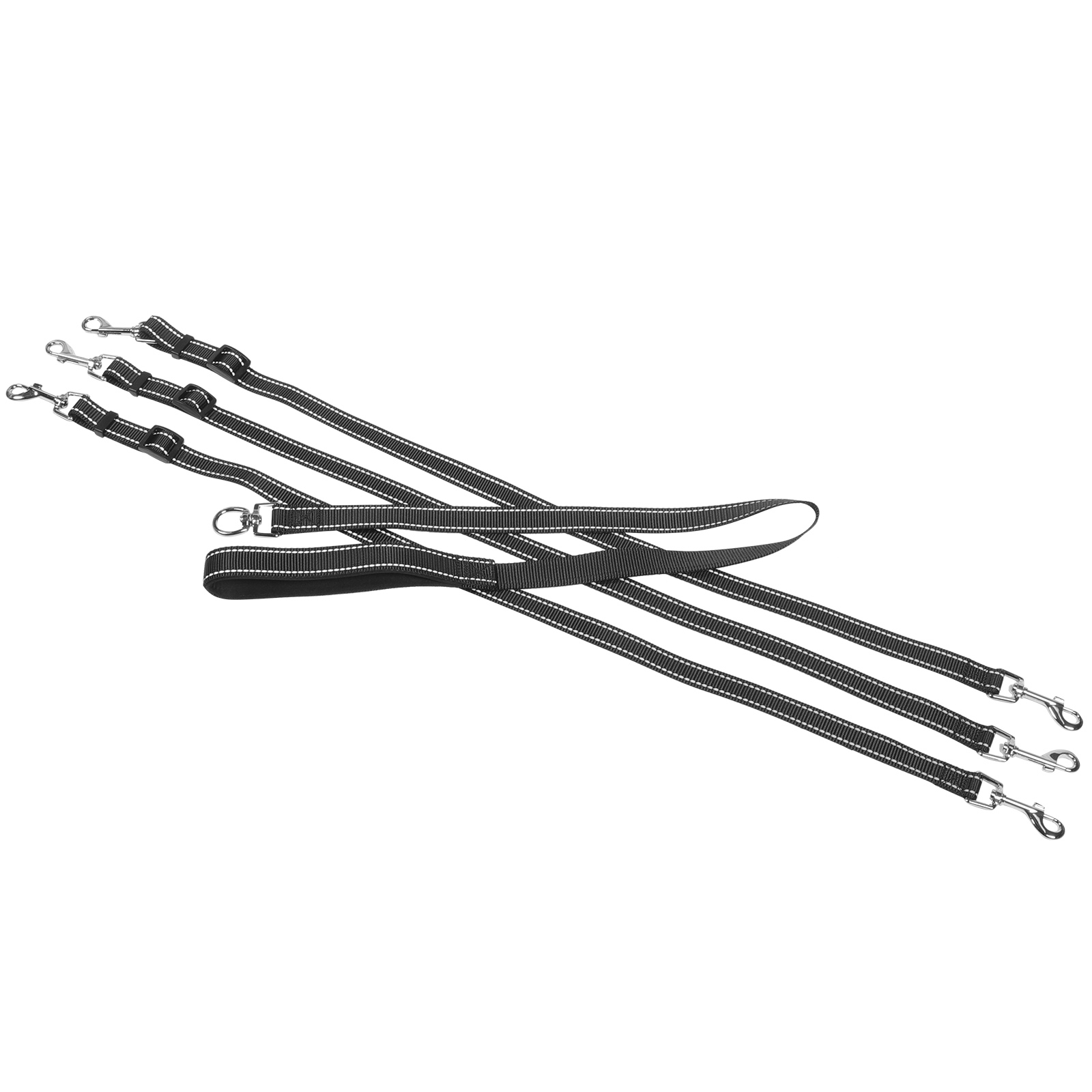 UPGRATOR Reflective Black Dog Leash Three Way Traction Rope with Elastic Nylon and Padded Handle for Walking Dogs