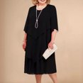 thumbnail image 1 of LSLJS Women Fashion Summer Solid Color Patchwork Chiffon Middle Sleeved Round Neck Dress, Sundress Summer Beach Dresses, 1 of 6