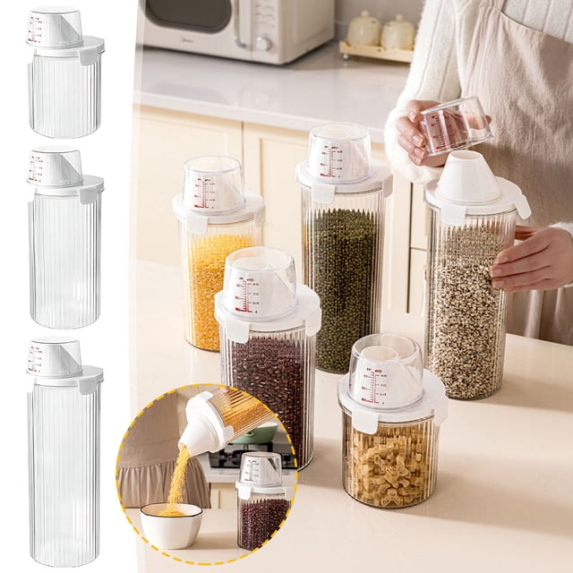 Cagogo under $5 3Pcs Food Storage Container, Food Grade Storage Containers, Insect Proof Kitchen Rice Bucket, Flour Starch Cereals Canister, Airtight Dry Food Dispenser
