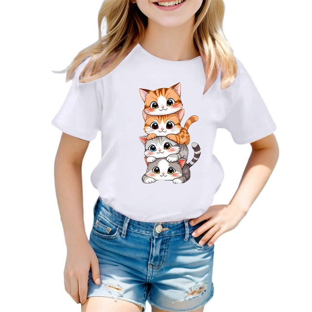 Carry Camisole Fille Haut à Volants Enfant Filles Mignon Graphique Col Rond Manches Courtes Tee Été Décontracté T-Shirt
