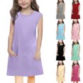 thumbnail image 1 of Milgrthf Robe d'Été Mini à Manches Volantées pour Filles, Ample, Plissée, Mignonne, Ligne A, Évasée, Col Ras du Cou, Robes de Plage pour 0-6 Ans, Rose, 1 An, 1 of 4