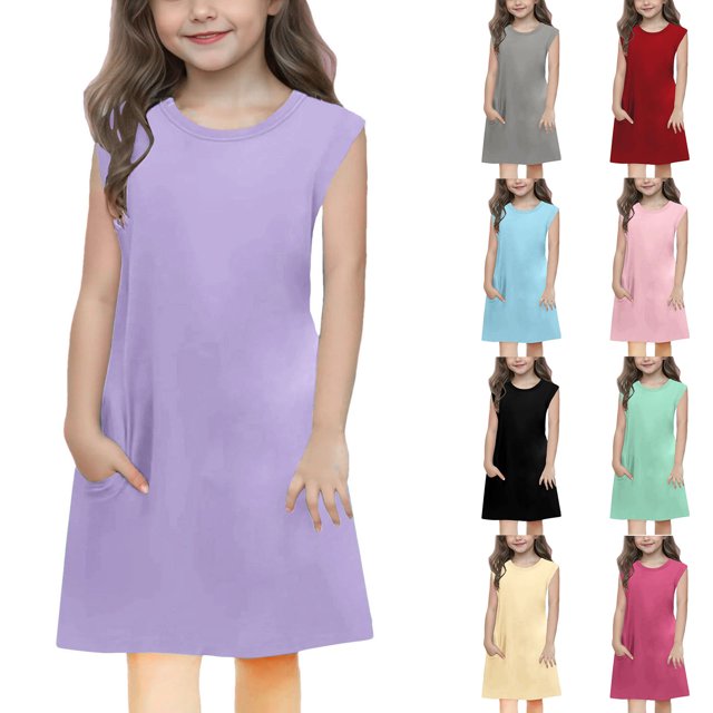 Milgrthf Robe d'Été Mini à Manches Volantées pour Filles, Ample, Plissée, Mignonne, Ligne A, Évasée, Col Ras du Cou, Robes de Plage pour 0-6 Ans, Rose, 1 An