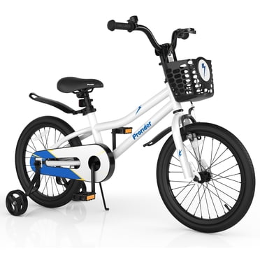 Costway Vélo pour Enfant de 18 Pouces avec Roues Stabilisatrices Amovibles et Panier pour 4 à 8 Ans Blanc