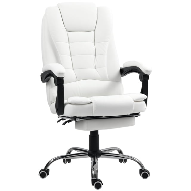 HOMCOM Chaise de Bureau Exécutive en Cuir PU Chaise Inclinable avec Accoudoirs Blanc