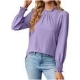 thumbnail image 1 of IROINNID en Solde Polyester T-Shirt à Manches Longues pour Femmes Confortable Col Rond Profond Uni Blouse Chemise Haut, Violet, 1 of 4