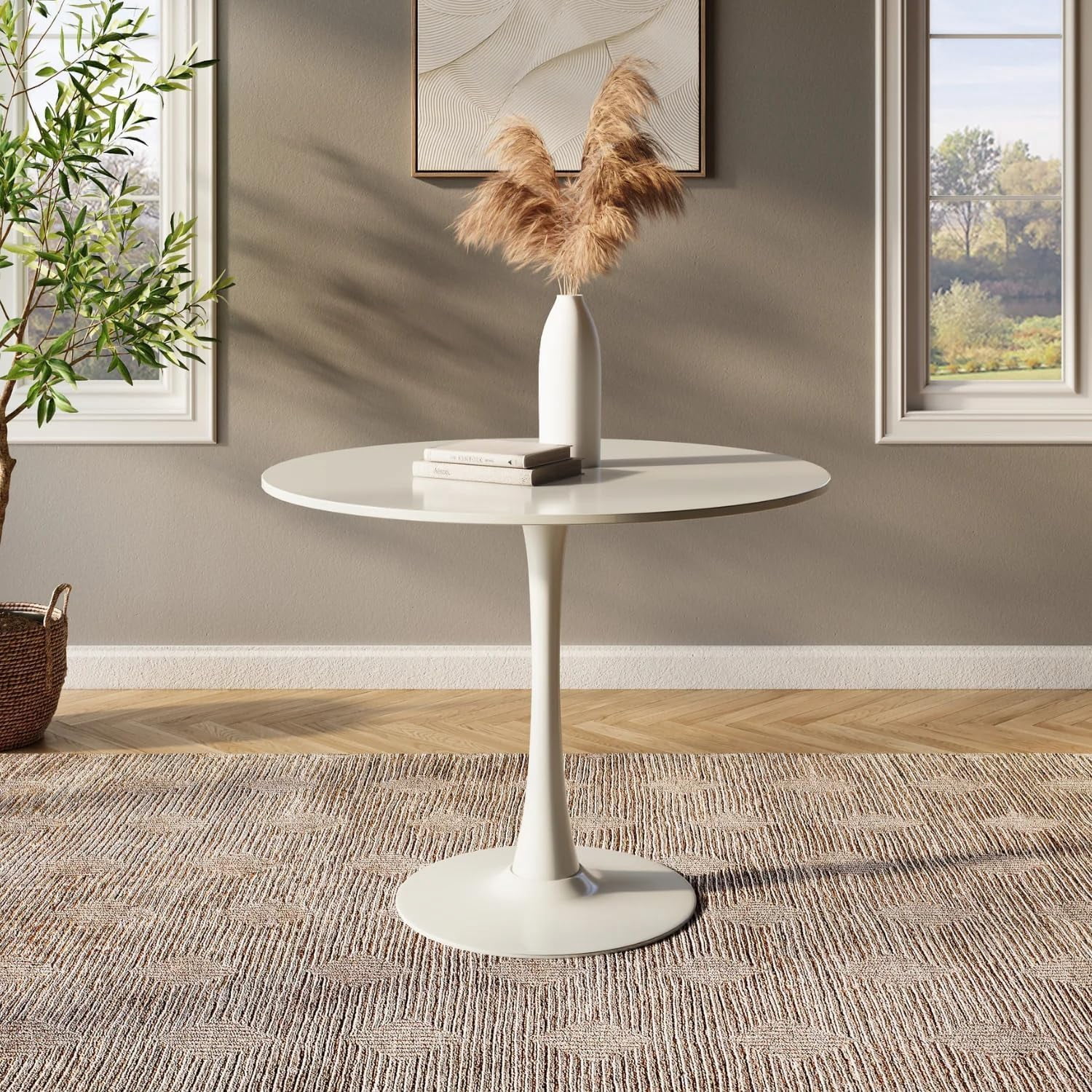Placida Decor Marina Round Dining Table, 39 in Small White Kitchen Table for Dining Room, Breakfast Nook, Apartment