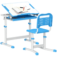 thumbnail image 1 of Qaba Ensemble Bureau et Chaise pour Enfants à Hauteur Réglable avec Plateau Inclinable, Bleu, 1 of 10