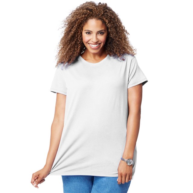 Just My Size T-Shirt Col Rond à Manches Courtes en Jersey de Coton pour Femmes, 2X, Blanc