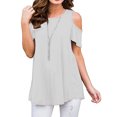 thumbnail image 2 of Off the Shoulder Shirts for Women Summer Short Sleeve Solid Color Tank Top Ladies Plus Size Beach Flowy Tees Blouse (Small, White), 2 of 6