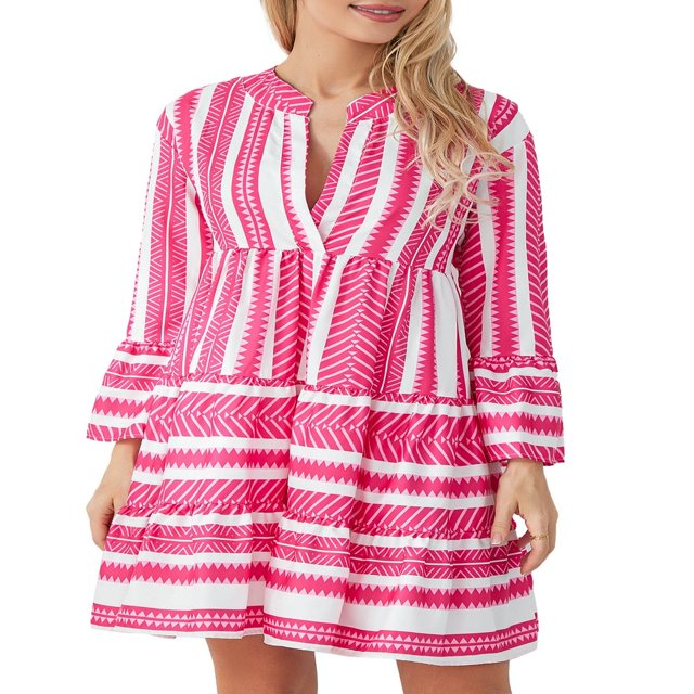 Robe Courte d'Été à Fleurs pour Femmes Boho Fluide Robes Courtes à Manches Longues Robe de Cocktail