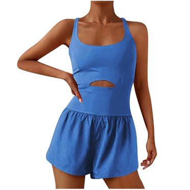 Tumotour Combinaisons Courtes à Bretelles Spaghetti Sans Manches pour Femmes, Combishorts, Shorts de Détente, Shorts Athlétiques de Couleur Unie avec Poches, Shorts Légers et Amples pour Course Décontractée, Gym, Entraînement, Exercice