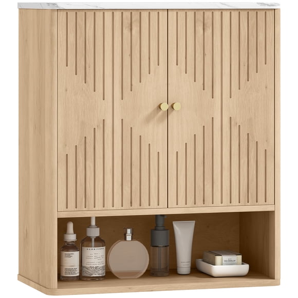 HOMCOM Bathroom Wall Cabinet, Wall-Mounted Medicine Cabinet, Oak