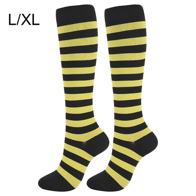 Bas de Compression 20-30 mmHg Longueur Genou 20-30 mmHg Bas de Compression Femmes Bas de Sport pour Unisexe Course Cyclisme, Jaune Noir, G/TG