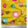 thumbnail image 1 of Soimoi Yellow Modal Satin Fabric Donuts Food Printed Fabric 1 Yard 42 Inch Wide, 1 of 5