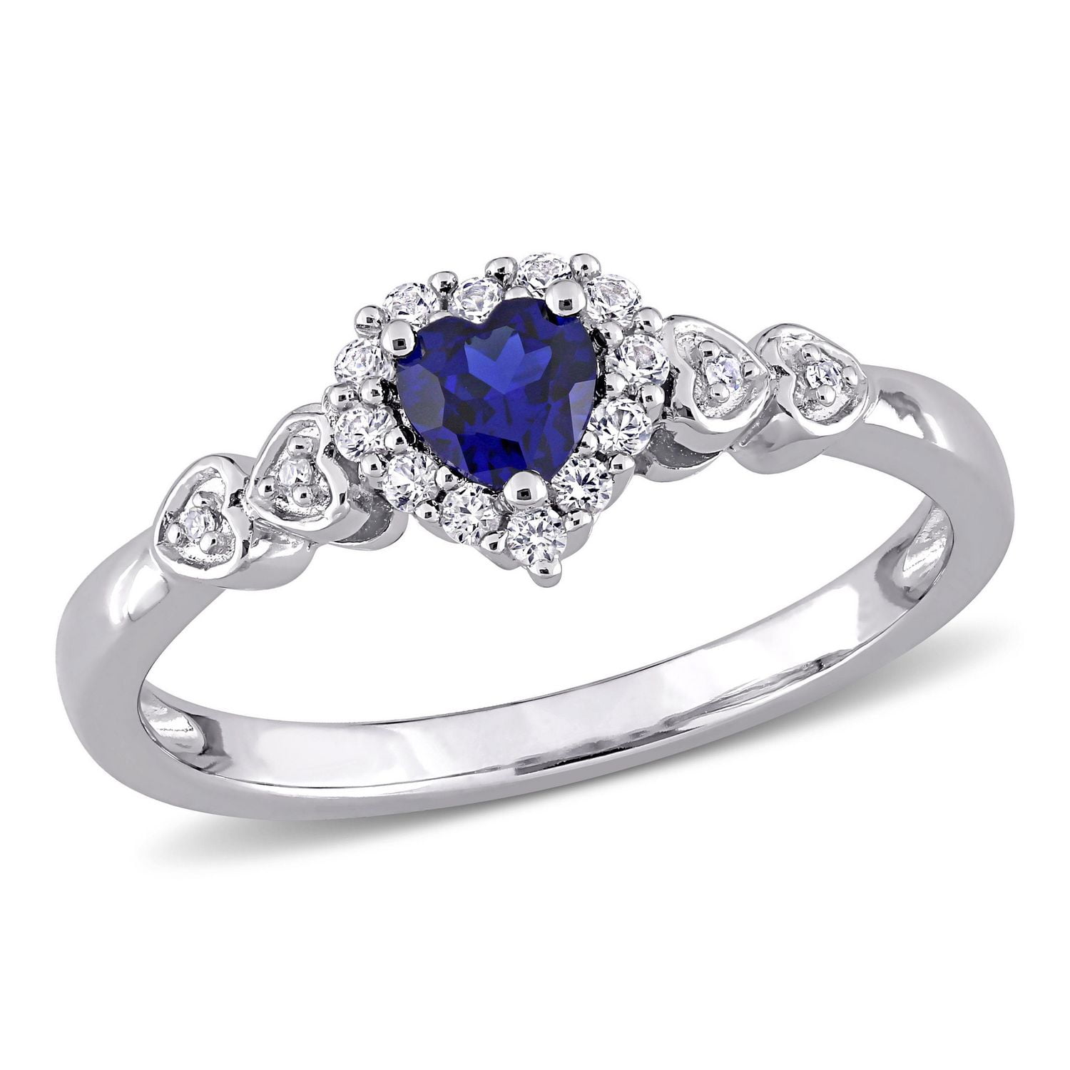 Bague de promesse en forme de coeur de Miabella avec 3/8 Carat PBT de saphir synthèse bleu, saphir synthèse blanc et accents de diamant en argent sterling