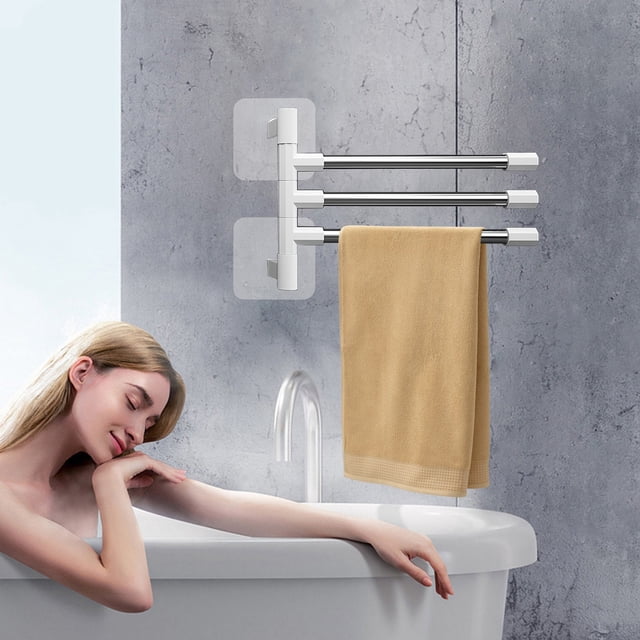 Swivel Towel Rack Bathroom No Hole Towel Bar Integral Hook Pole Bathroom Shelf Storage Shelf
